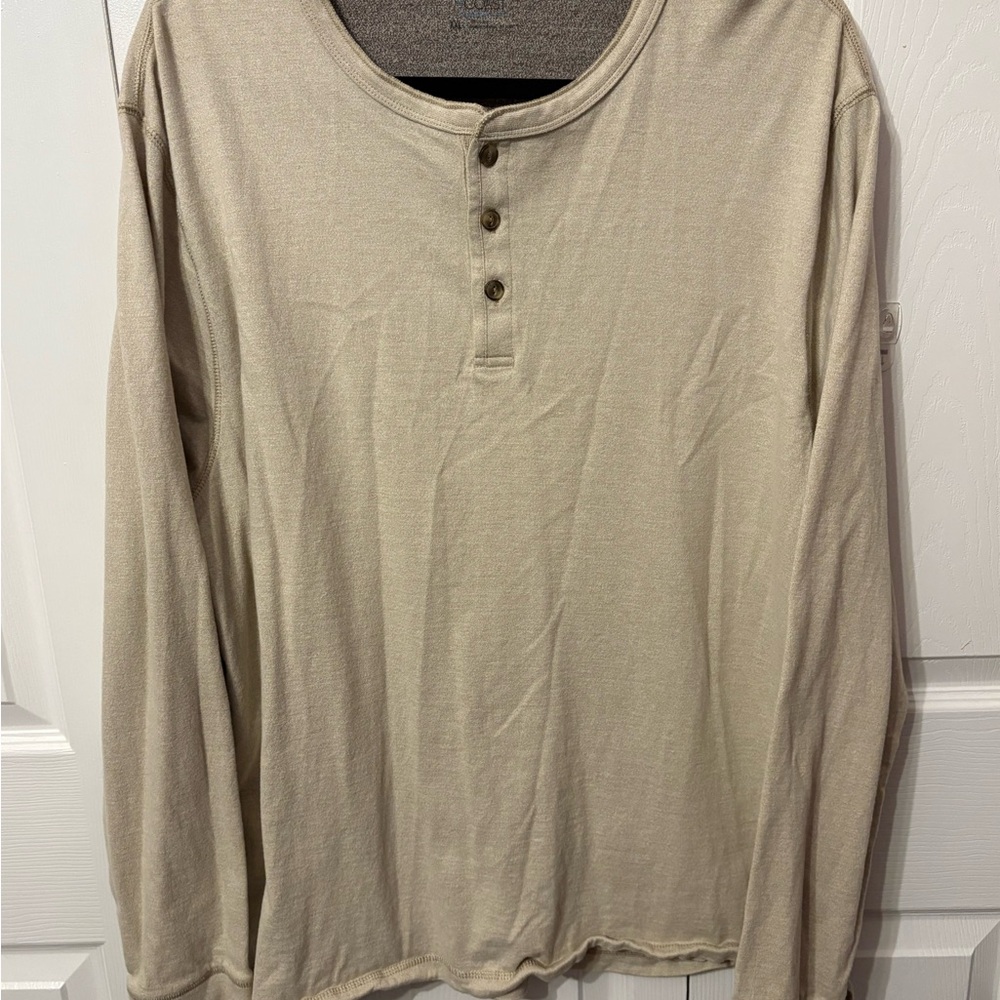 Tan Long Sleeve Henley Tee Relaxed Fit